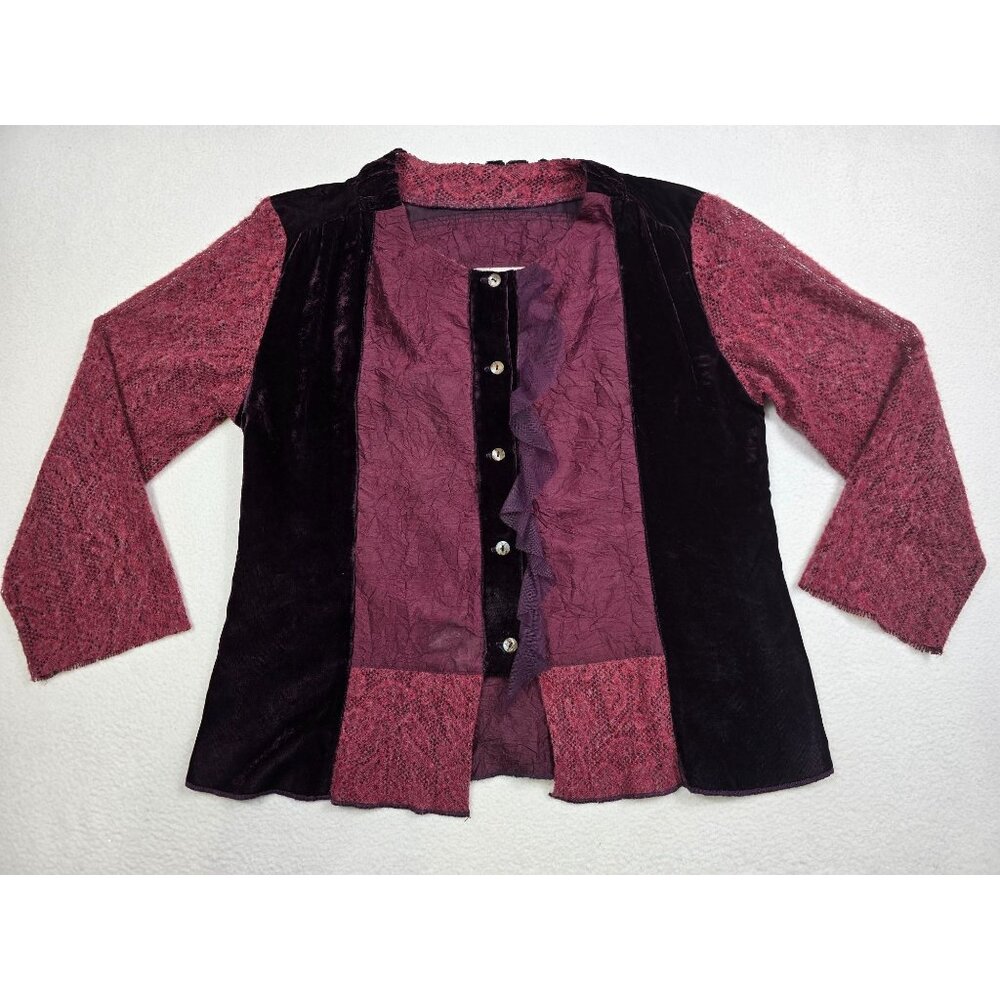 Nooshin Femme Velvet Jacket Lace Sleeves Button Front Size M Goth Whimsigoth